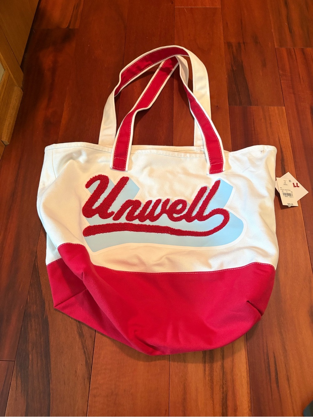 Unwell Script Canvas Tote Bag in White and Red